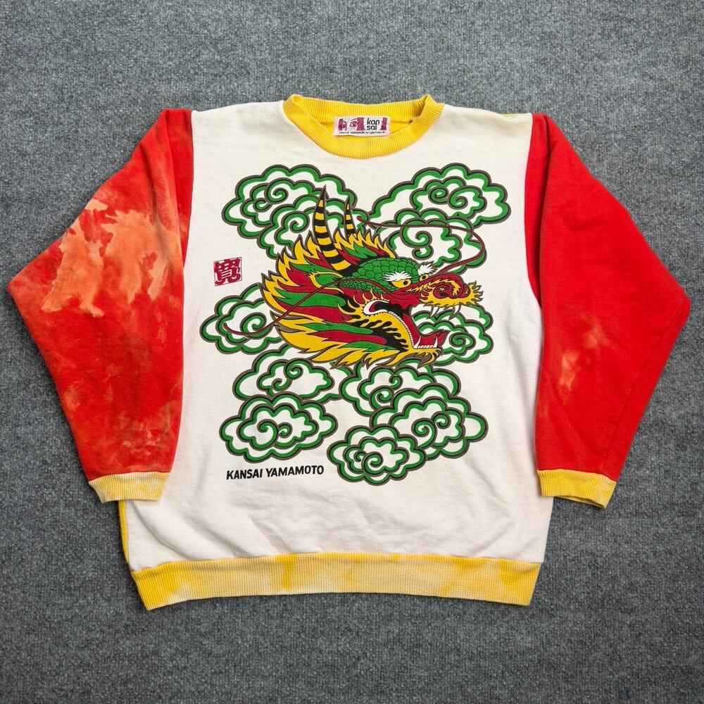 Vintage Kansai Yamamoto Dragon Sweatshirt Medium Japan Graphic Rare 80s 90s READ
